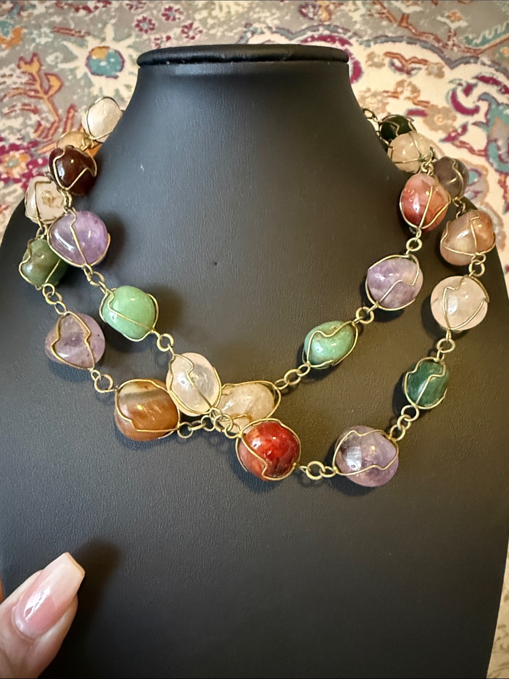 Art Deco Caged Gemstone And Agate Necklace Two